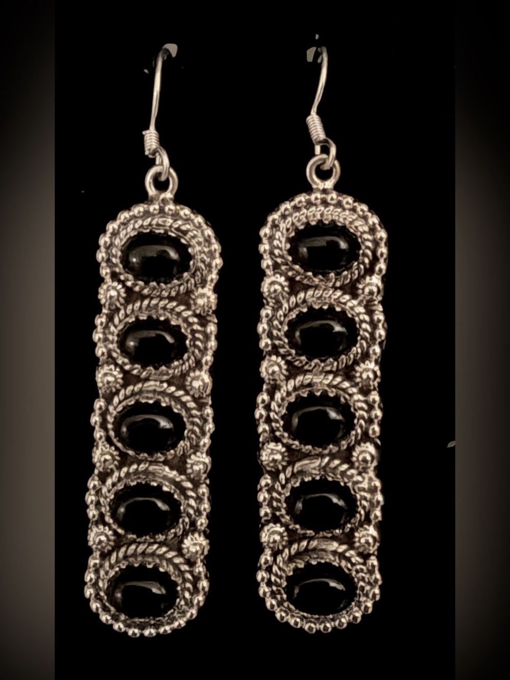925 Sterling Silver Black Onyx Drop Earrings